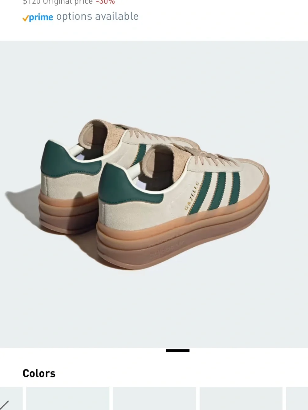 Adidas Gazelle Bold Green Off White Size 6 1/2 Suede Leather Gold Branding - Picture 2 of 14